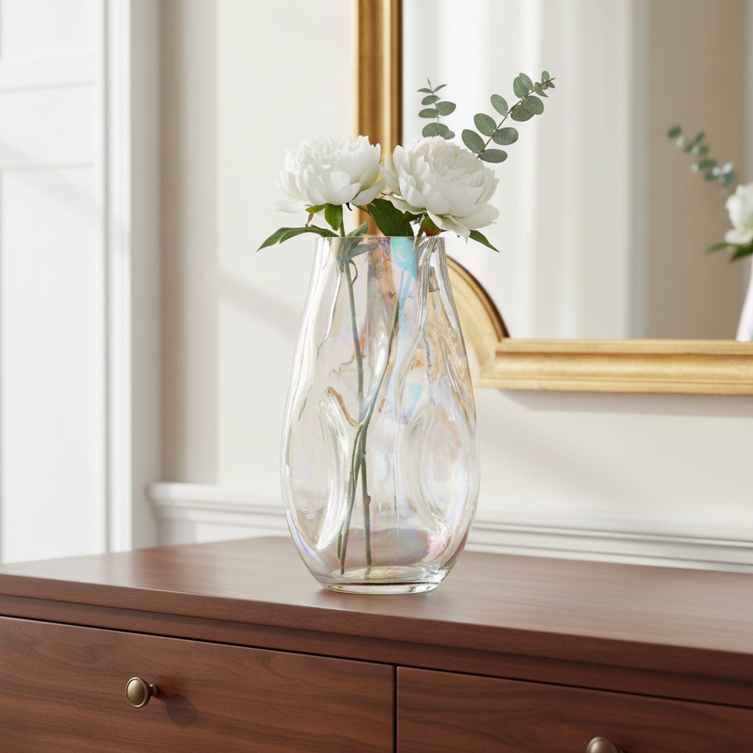 Boltze Vase Lojin – Elegante Glasvase mit schimmerndem Türkis-Iris-Effekt