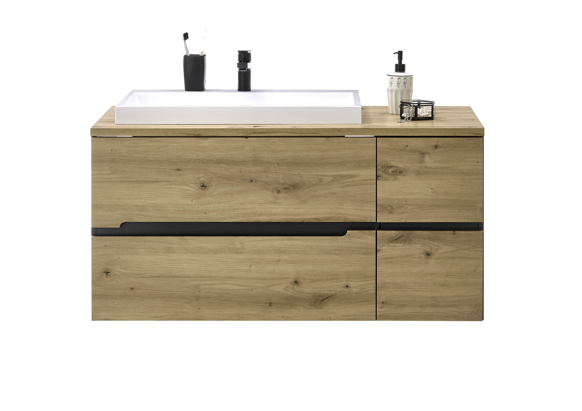 Waschbeckenunterschrank inkl. Becken Grau & Eiche - Rom -