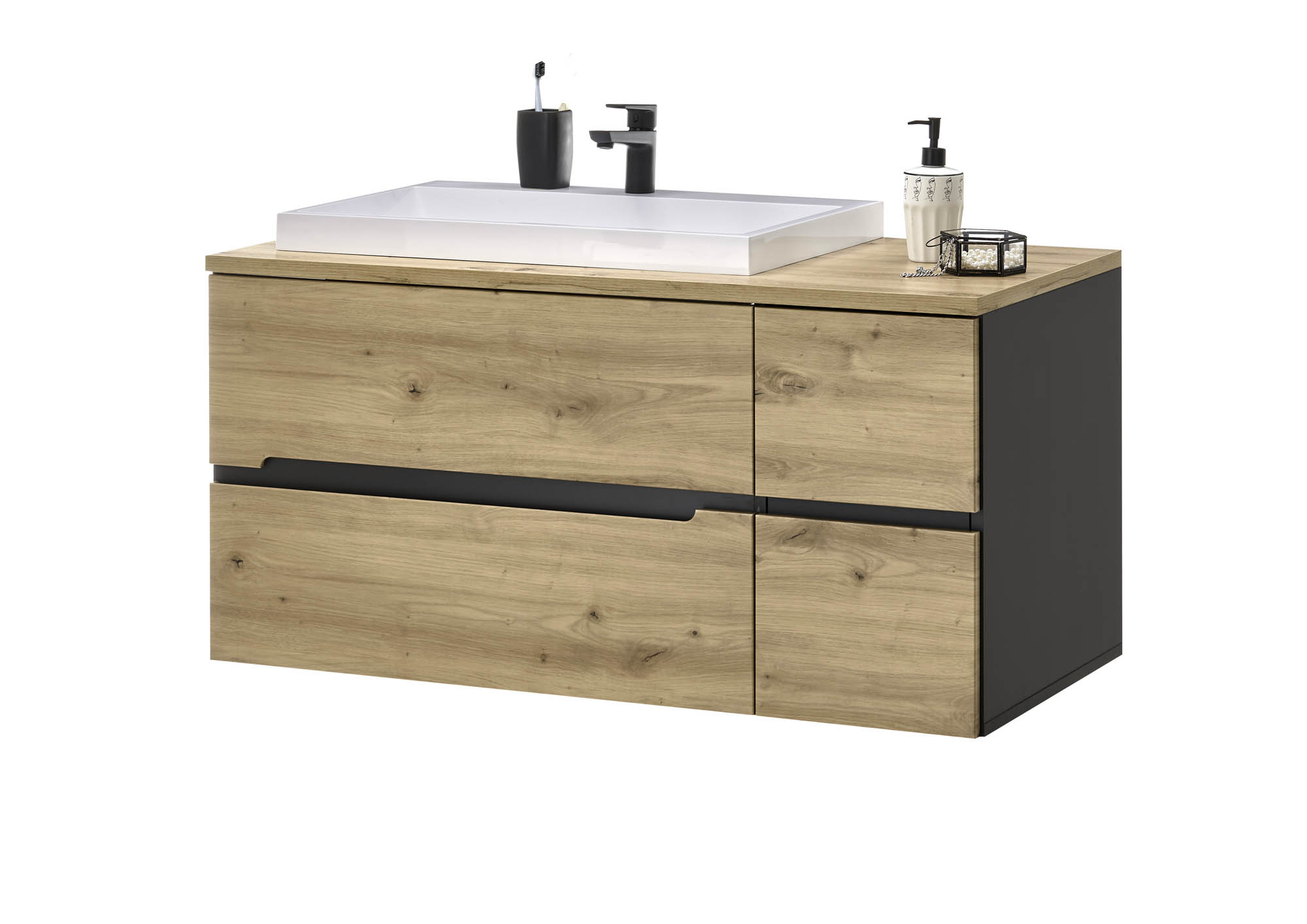 Waschbeckenunterschrank inkl. Becken Grau & Eiche - Rom -