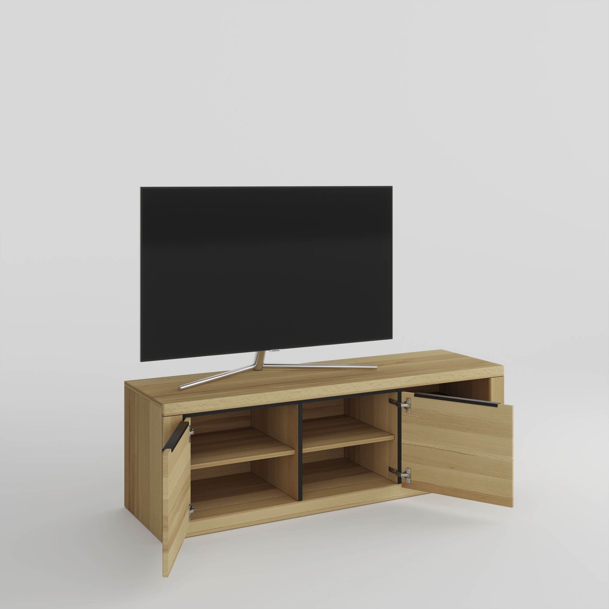 TV-Board 2 Holztüren, 2 Holzeinlegeböden und 2 offene Fächer - Buche massiv -  Broderick