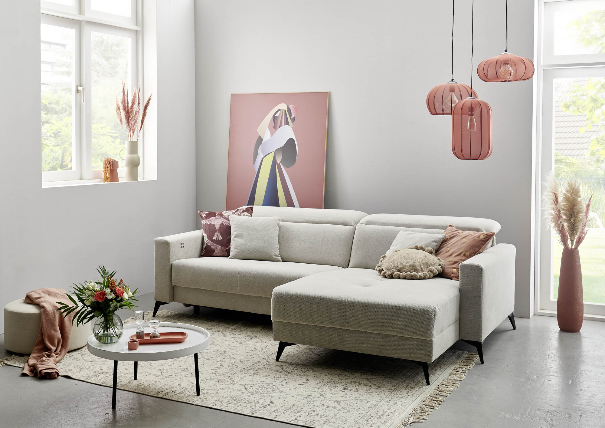 Wohnlandschaft Trouble Ottomane linke Stoff grau 165 x 251 cm