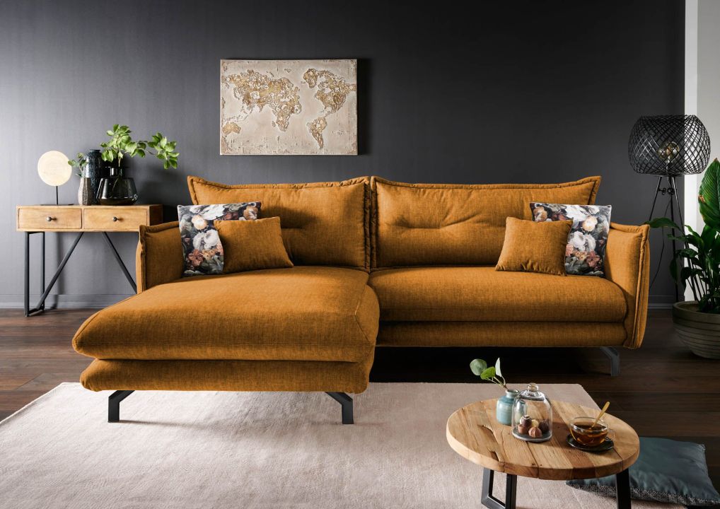 Benformato Wohnlandschaft Lava Recamiere links Stoff gelb 255 x 180 cm