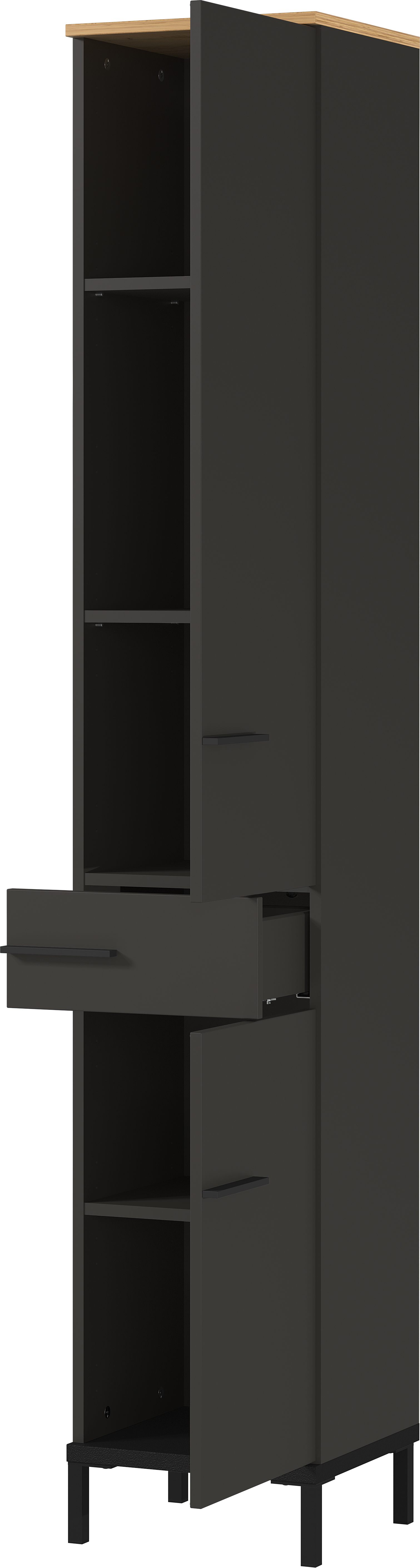 Hochschrank Graphit & Navarra Eiche Nachbildung - Barcelona - mit 2 Türen und 1 Schubkasten