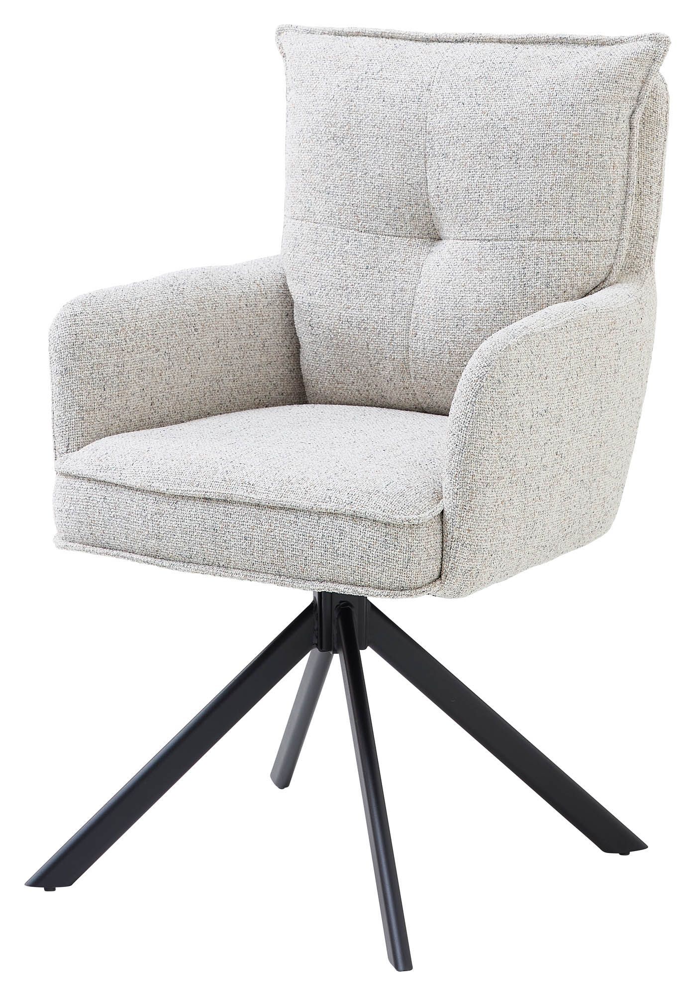 4-Fuß-Stuhl mit Armlehne Beige - 180° drehbar mit Autoreturn - Sitz mit Federkern -  Solveig Young