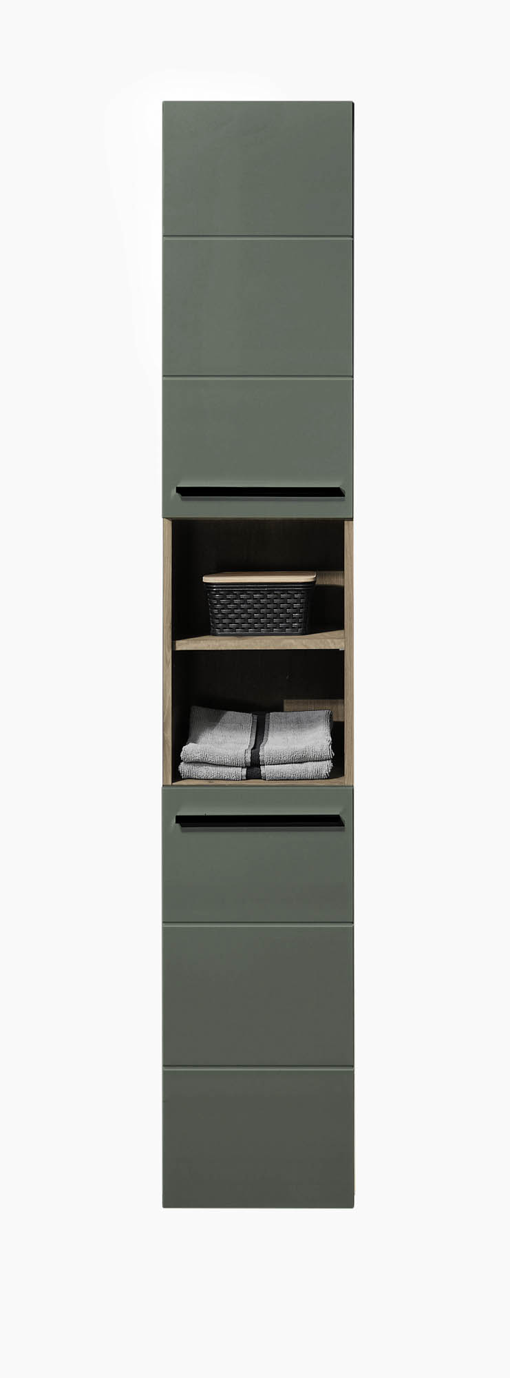 Hochschrank schilfgrün &  Viking Oak - Florenz - mit 2 Türen und 2 ofenen Fächer