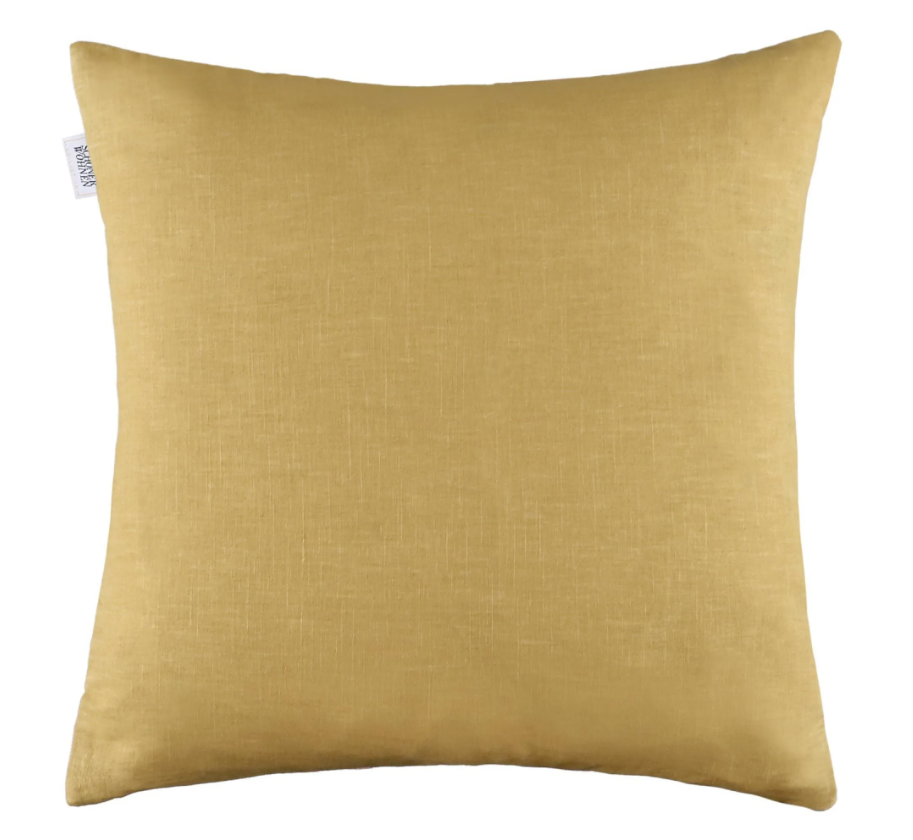 Schöner Wohnen Kissenhülle Juicy 45x45 cm Curry – Bestickte Baumwoll-Leinen Kissenhülle mit Reißverschluss