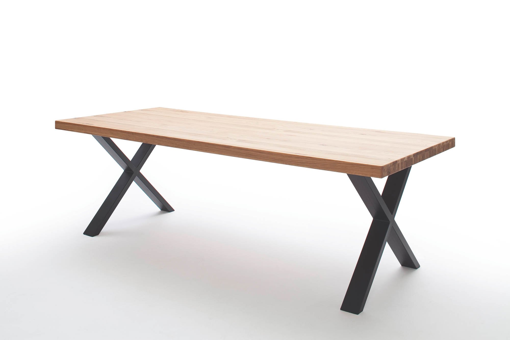 Elfo Möbel Esstisch Eiche geölt Durchg. Lamelle mit gerader Kante , Gestell: X-Fuß Schwarz , 200 x 100 cm , Walton S1002320+S3000txs