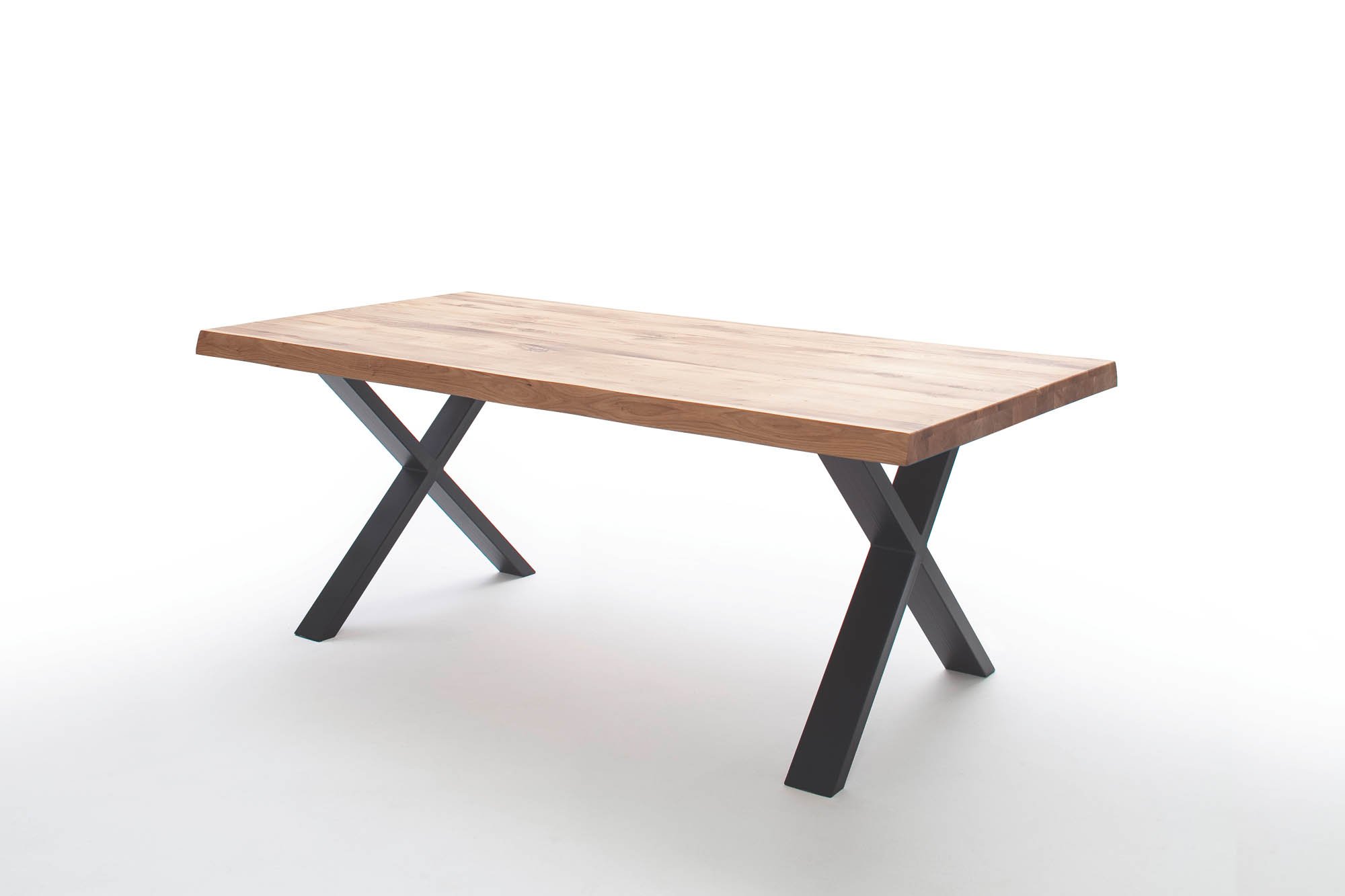 Elfo Möbel Esstisch Eiche geölt Keilgezinkt mit gerader Kante , Gestell: X-Fuß Schwarz , 180 x 100 cm , Walton S1002319+S3000TXS