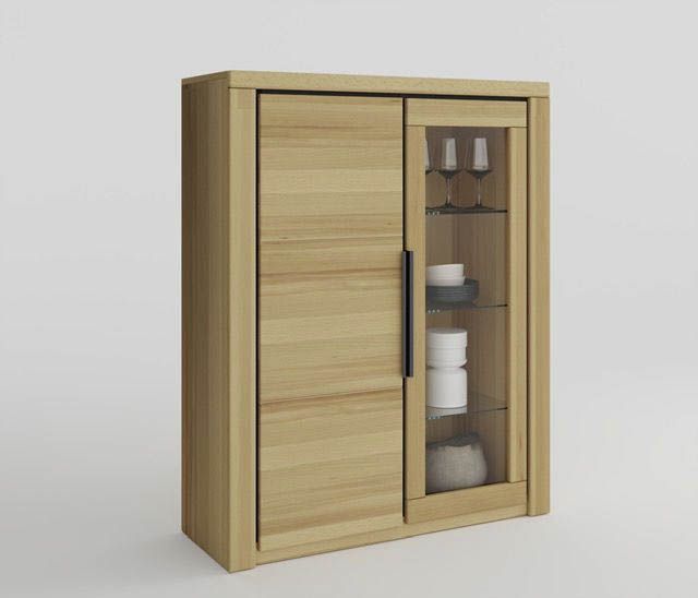 Vitrine halbhoch 1 Glastür und 1 Holztür Buche massiv -  Broderick