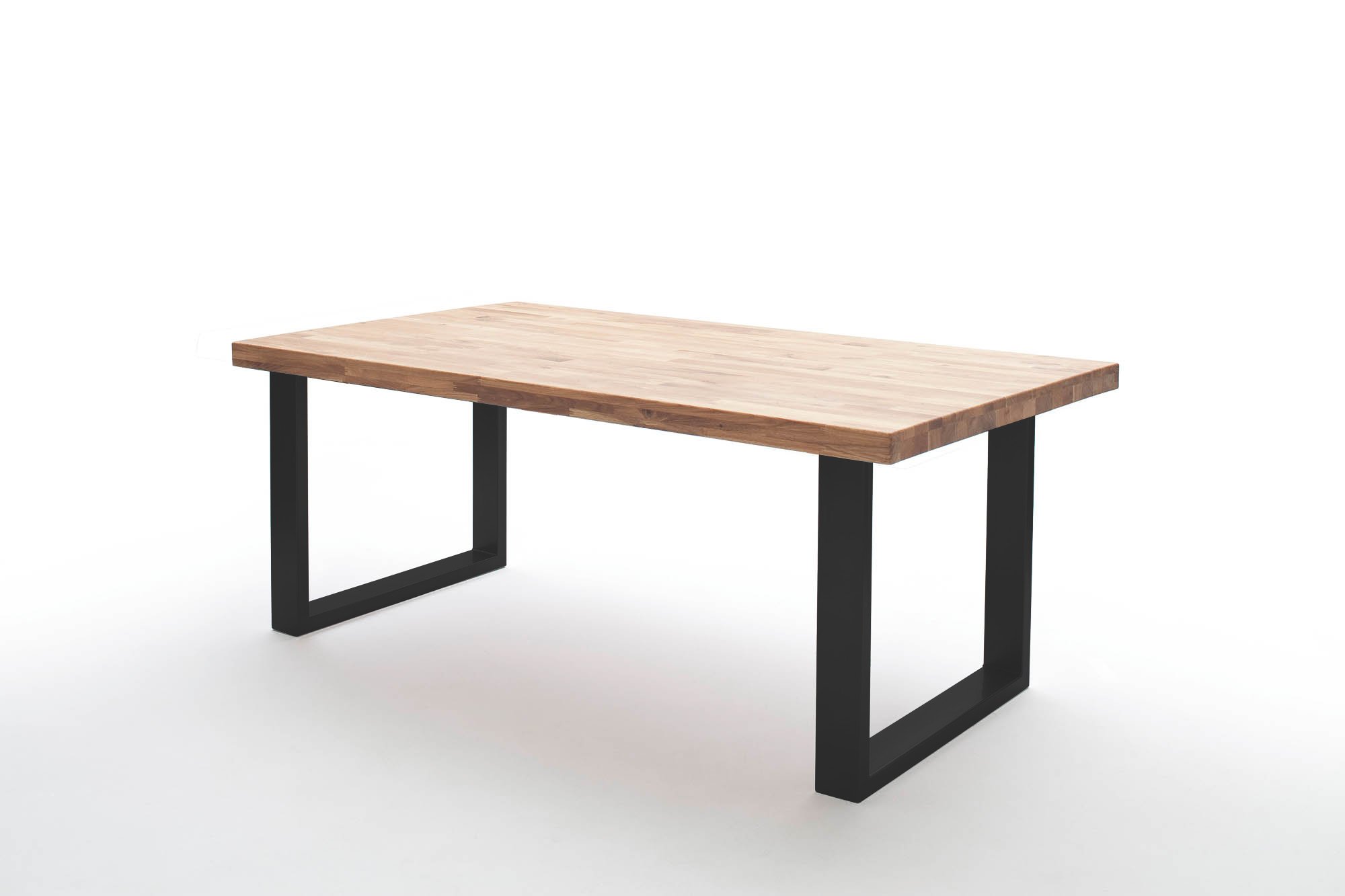 Elfo Möbel Esstisch Eiche geölt Keilgezinkt mit gerader Kante , Gestell: U-Fuß Schwarz , 180 x 100 cm , Walton S1002319 + S3000TUS