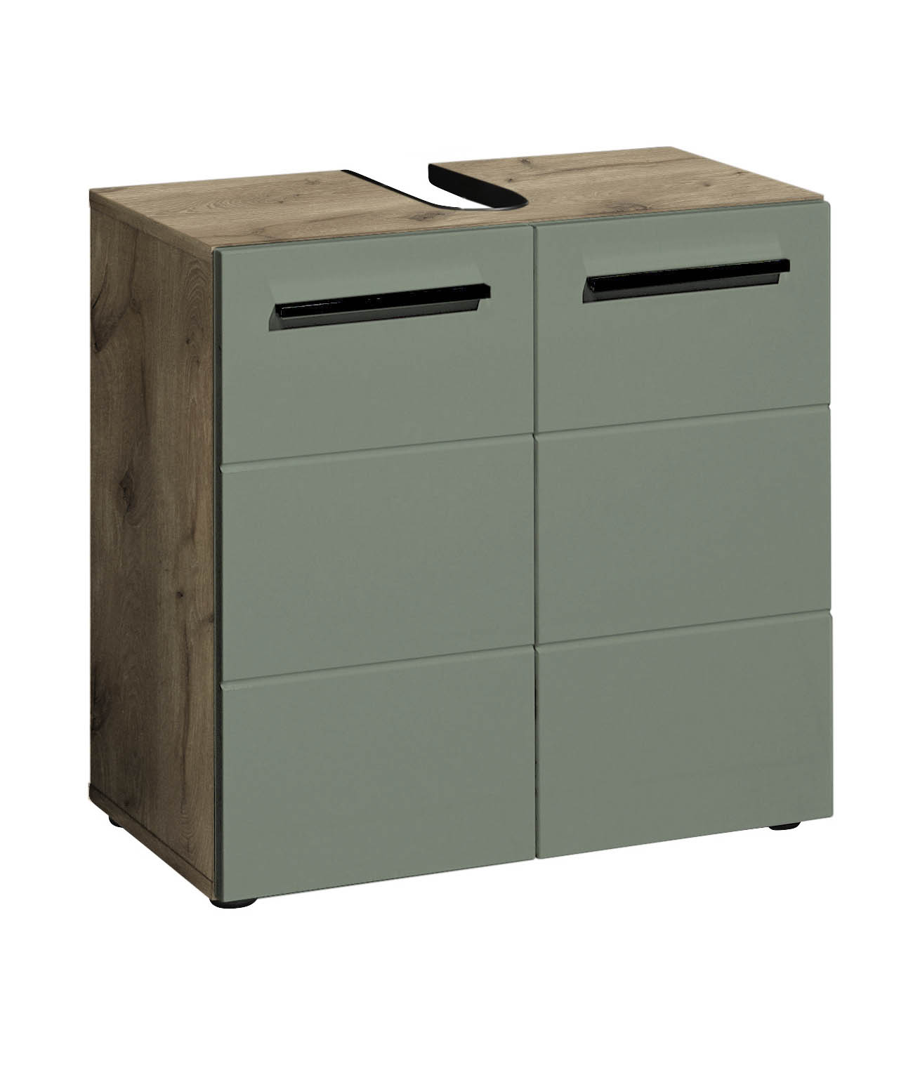 Waschbeckenunterschrank schilfgrün &  Viking Oak - Florenz - mit 2 Türen und 1 Einlegeboden