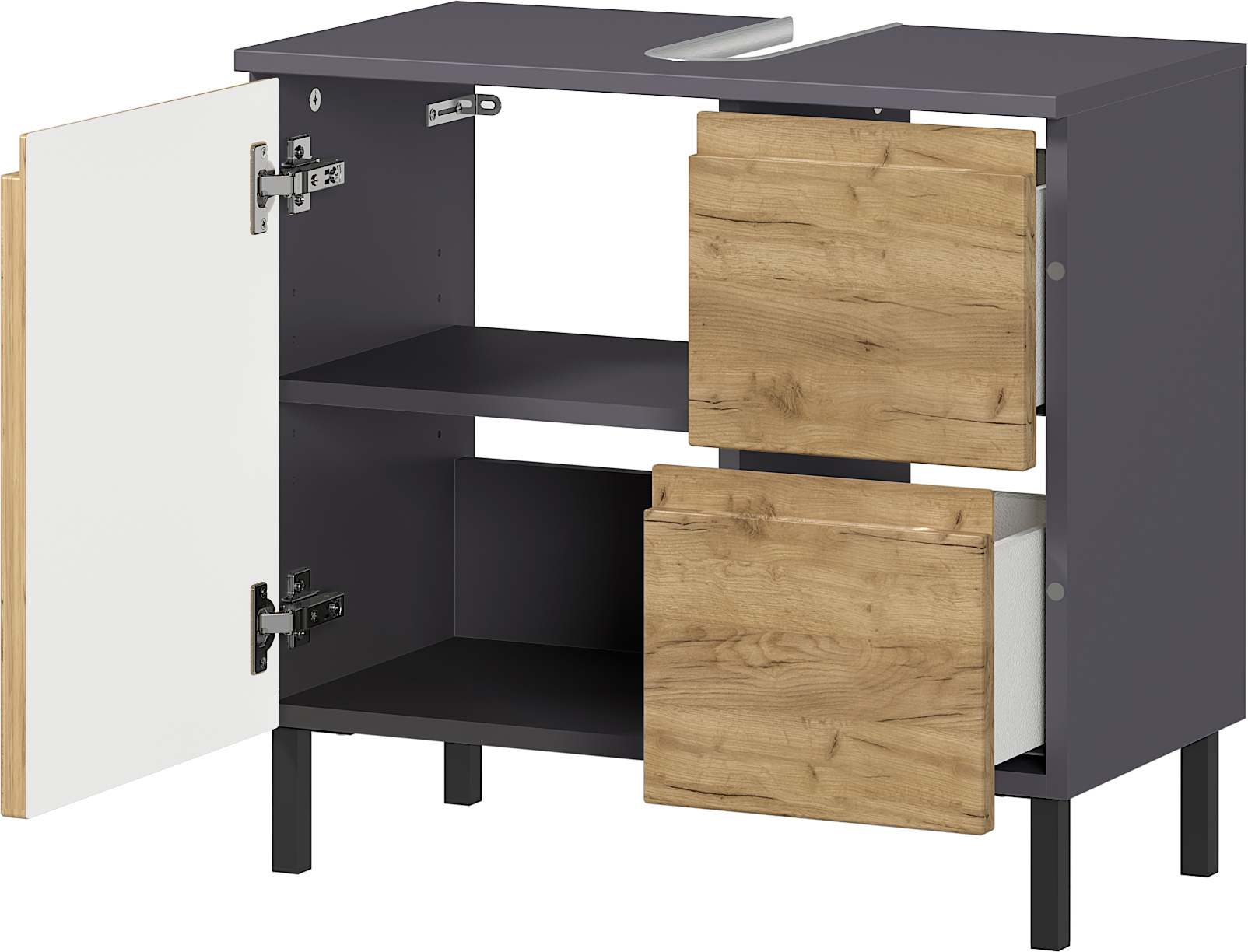 Waschbeckenunterschrank Graphit - Bilbao - mit 2 Schubkästen und 1 Tür