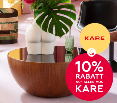 KARE Aktionsbanner mit dekorativer Schale, Pflanzen und Hinweis auf 10 Prozent Rabatt auf KARE Artikel.