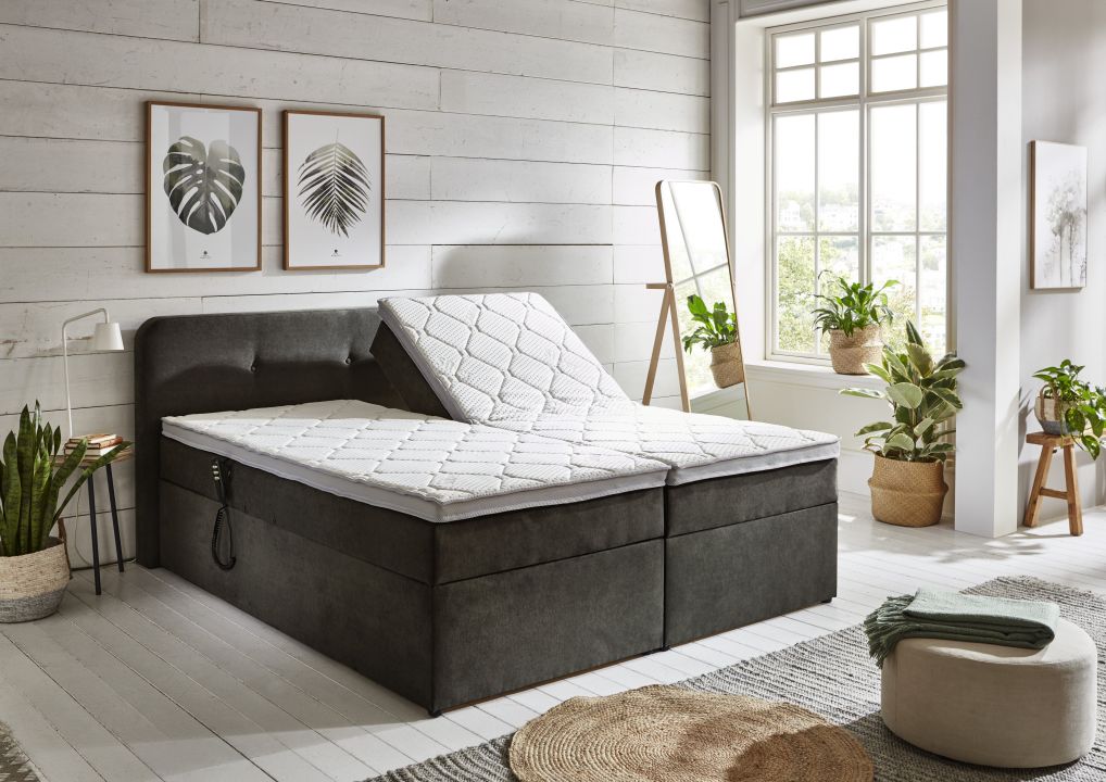 Boxspringbett 180 x 200 cm - mit motor. Rücken-/Fuß-Verstellung, 7 Zonen-Taschenfederkern, Stauraum und integriertem Topper - Sun Garden Bergen