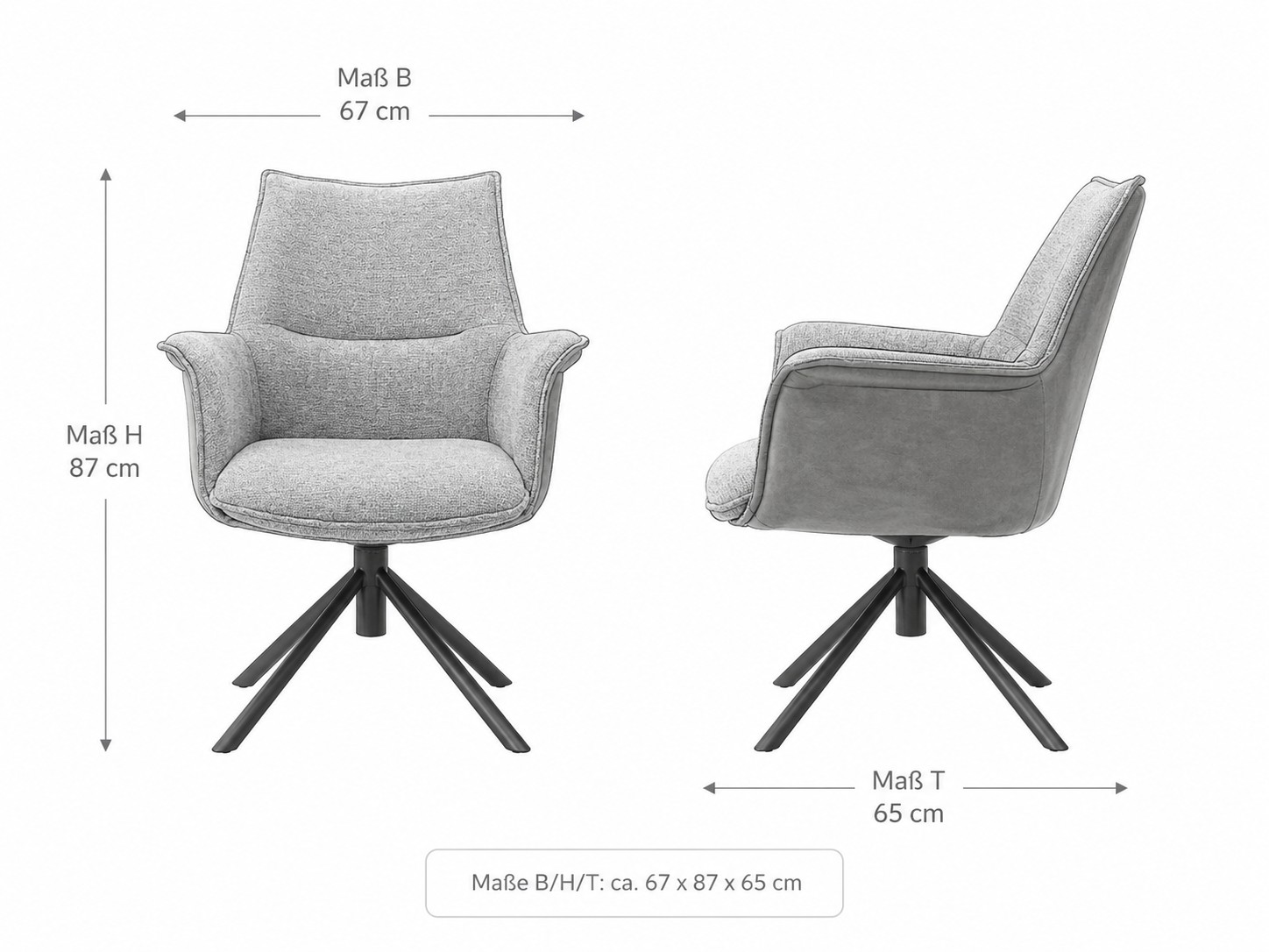 Armlehnstuhl Chenille-Optik anthrazit - ergonomischer Sitzschale, 360° drehbar - MCA furniture Konya