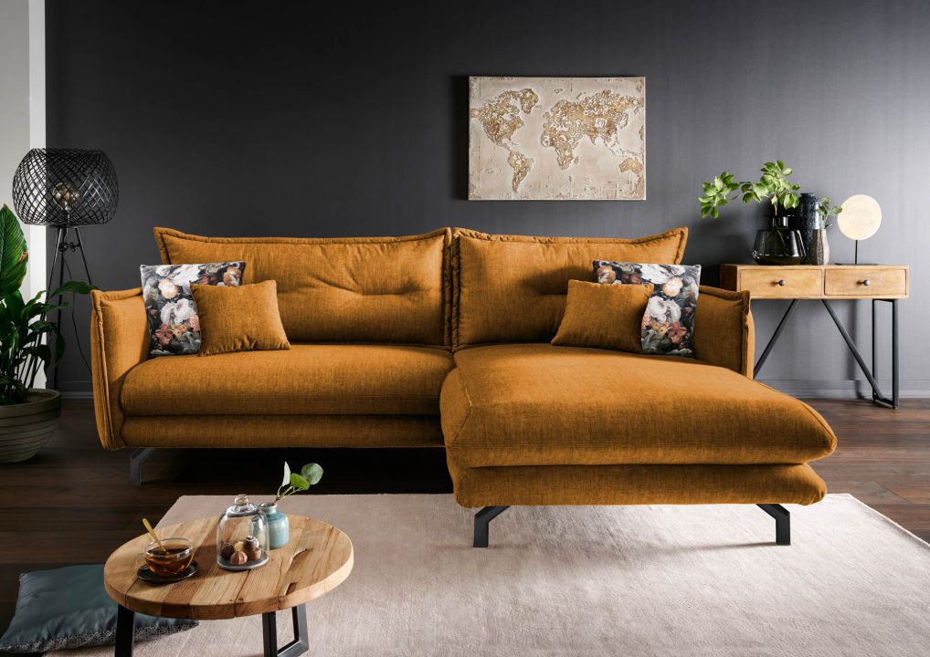 Benformato Wohnlandschaft Lava Recamiere rechts Stoff gelb 255 x 180 cm