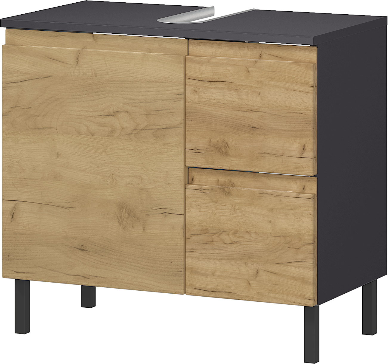 Waschbeckenunterschrank Graphit - Bilbao - mit 2 Schubkästen und 1 Tür