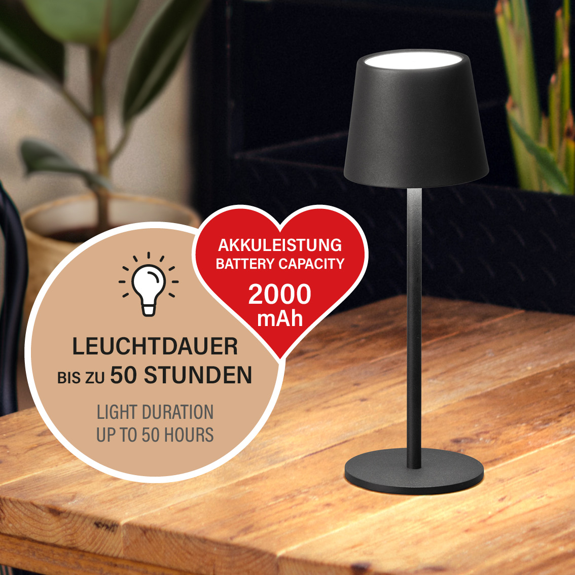 LED-Tisch/- und Außenleuchte Roxi sandschwarz