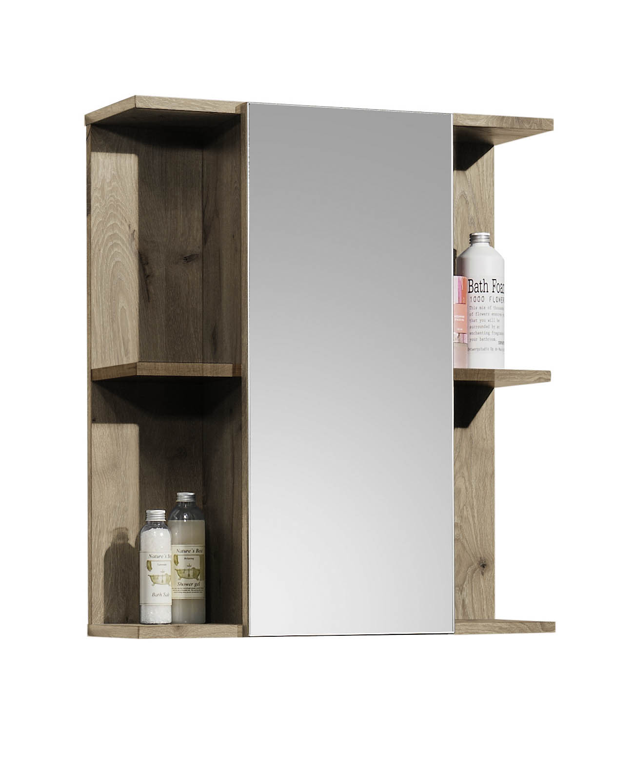 Spiegelschrank schilfgrün &  Viking Oak - Florenz - mit 3 Türen und 1 offenen Fach