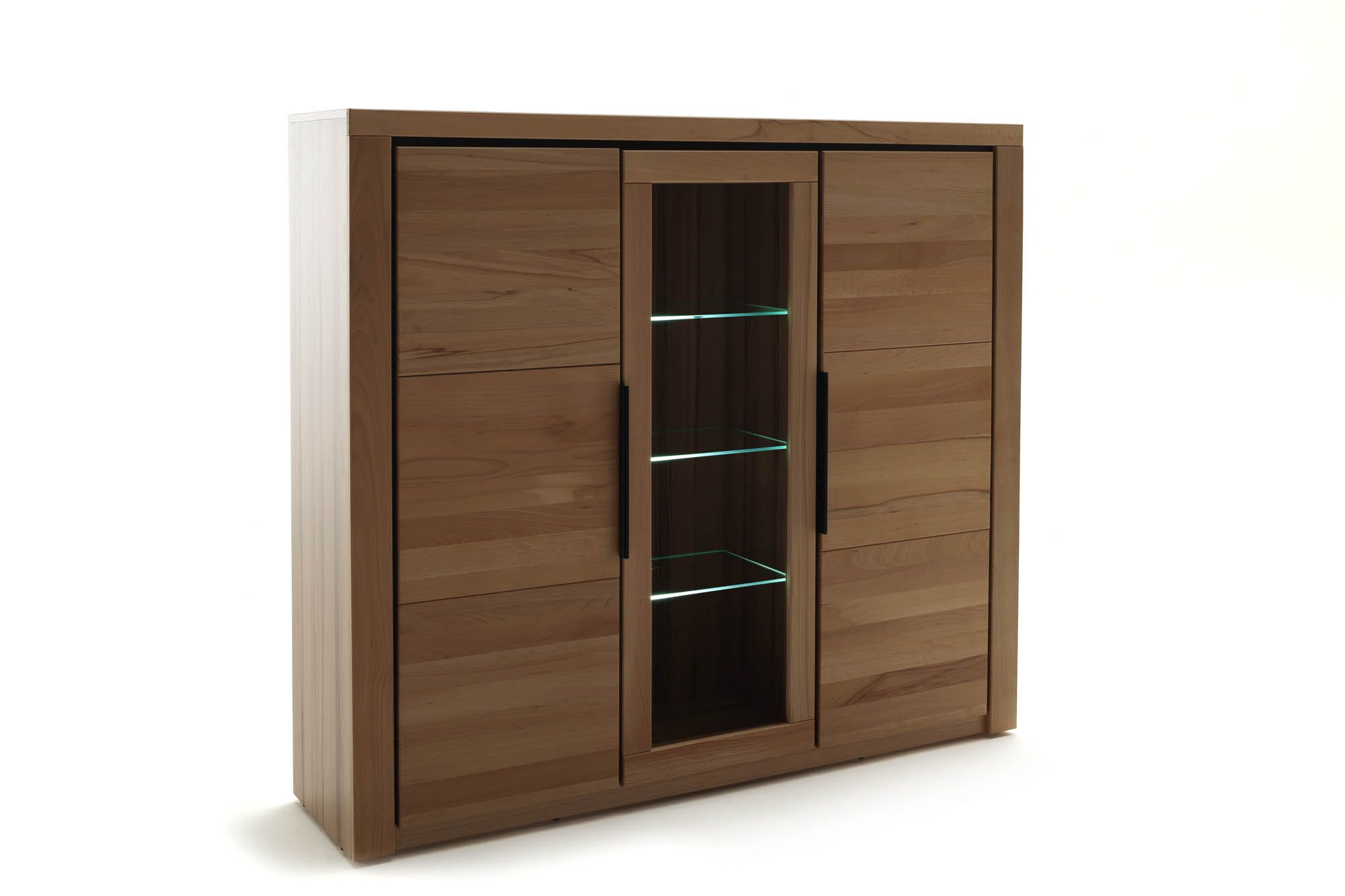 Highboard 2 Holztüren und 1 Glastür - Buche massiv -  Broderick