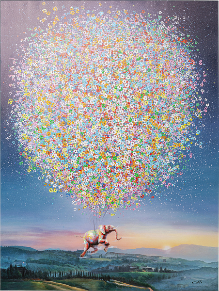 Leinwandbild mehrfarbig - 120 x 160 cm - KARE Flying Elephant At Night