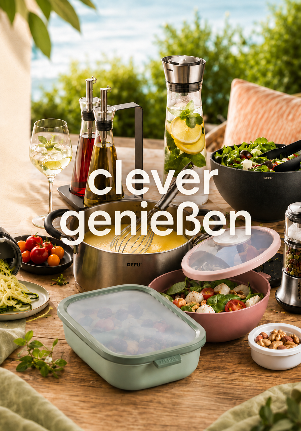 Die Themenwelt „Clever genießen“ verbindet stilvolle Tischdekoration, praktische Küchenaccessoires und Genussmomente für ein schön gedecktes Zuhause.