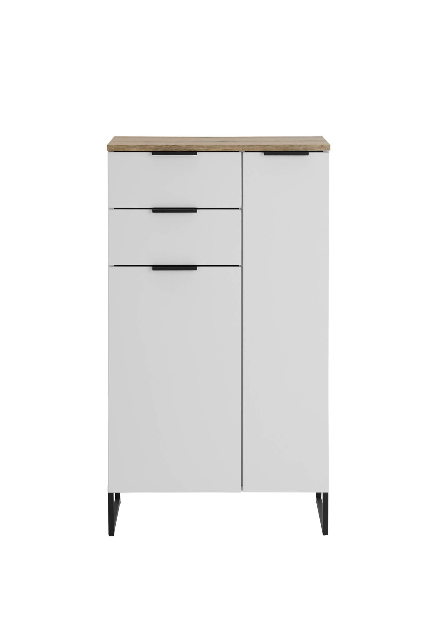 Highboard  weiß matt & Evoke Eiche melaminbeschichtet - Neapel - mit 2 Türen und 2 Schubkäste