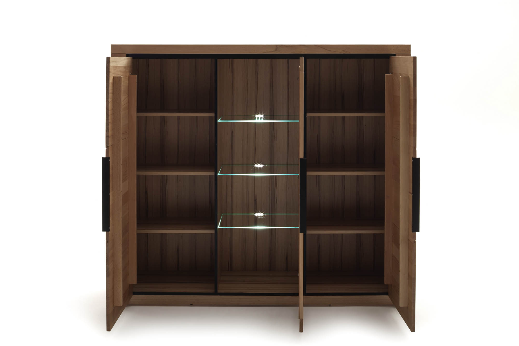 Highboard 2 Holztüren und 1 Glastür - Buche massiv -  Broderick