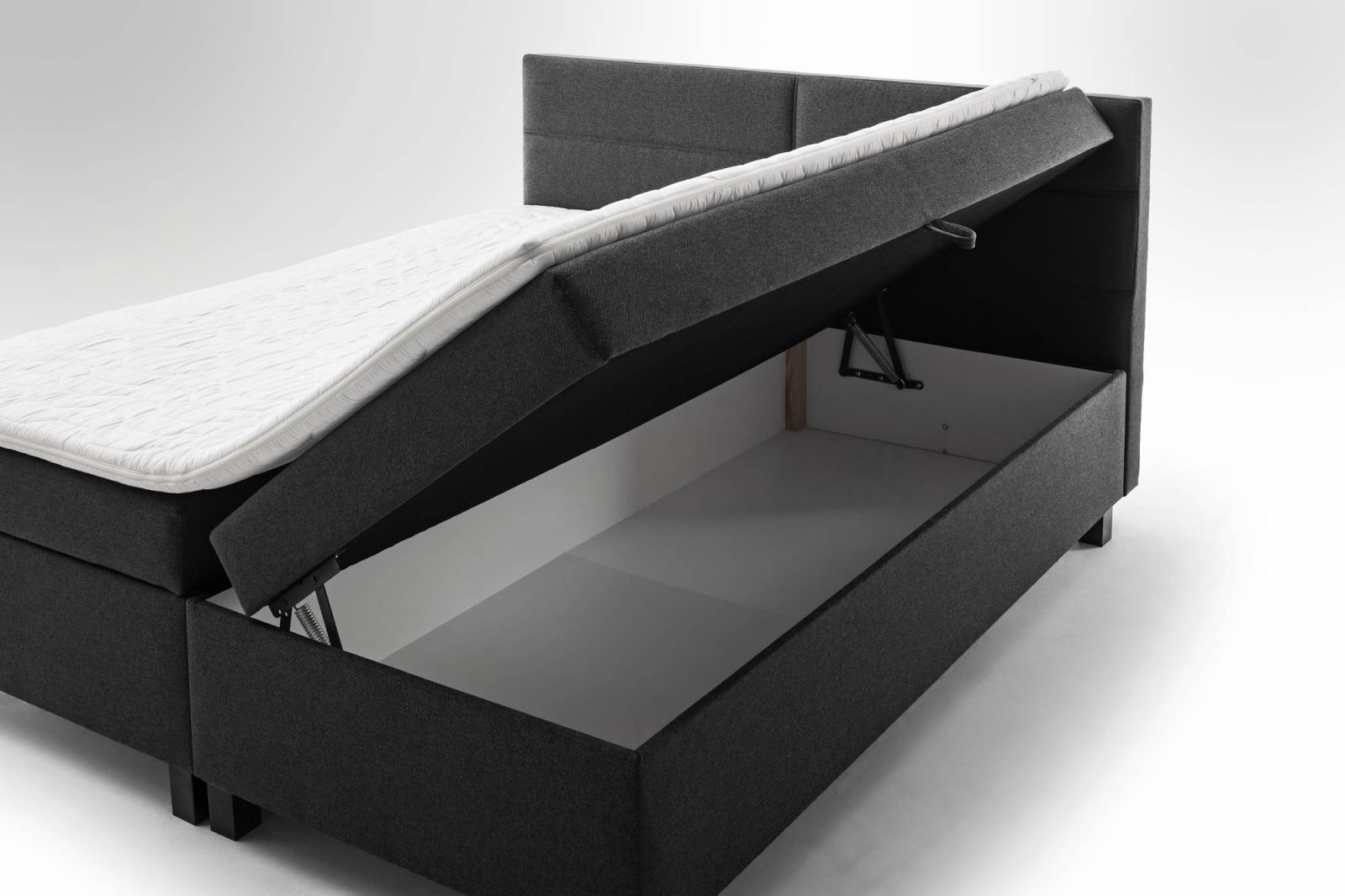 Boxspringbett anthrazit grau 180 x 200 cm - inkl. Komfortschaumtopper, Bettkastenfunktion - Sun Garden Tromso