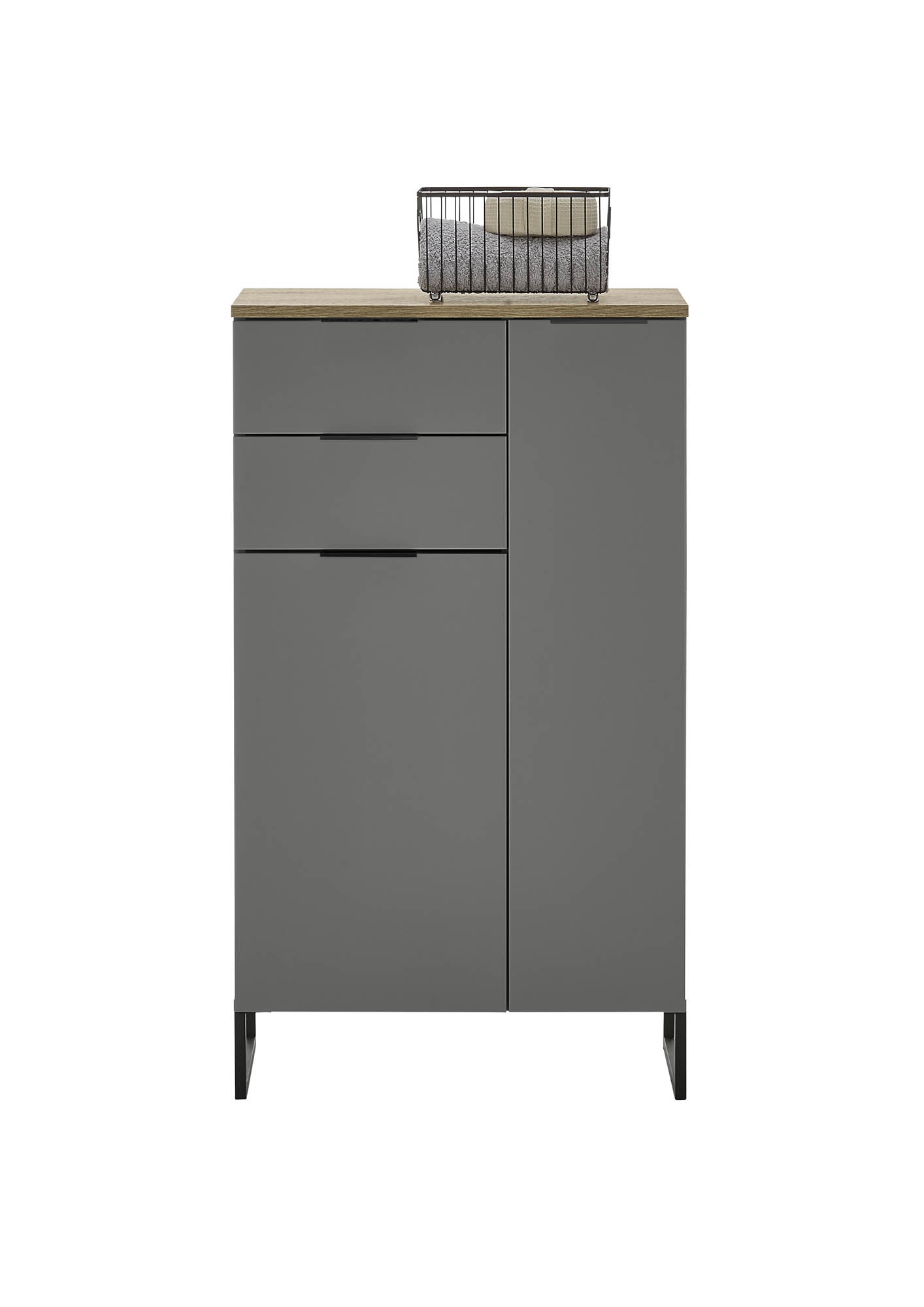 Highboard grau matt & Evoke Eiche melaminbeschichtet - Neapel - mit 2 Türen und 2 Schubkästen