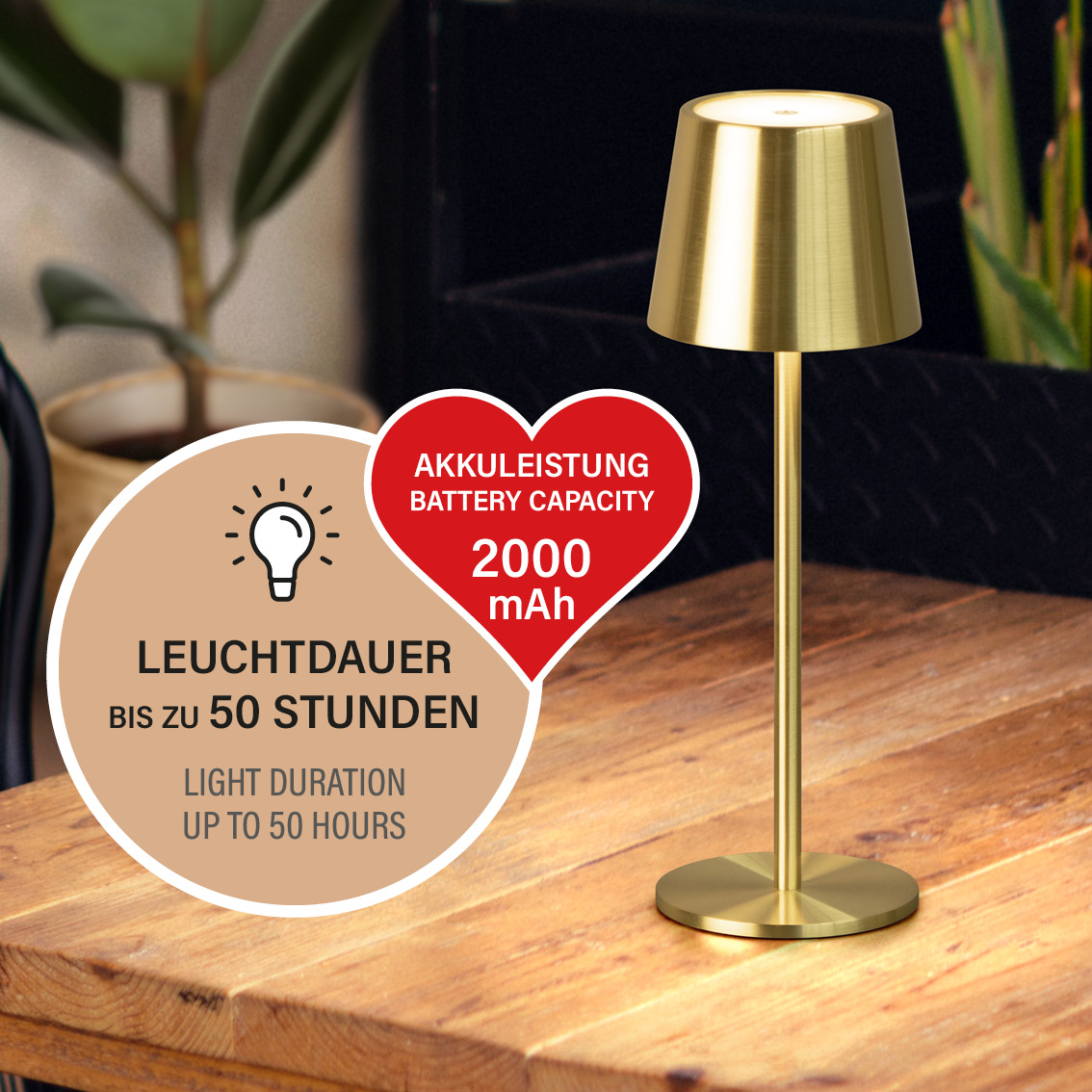 LED-Tisch/- und Außenleuchte Roxi messingfarben matt