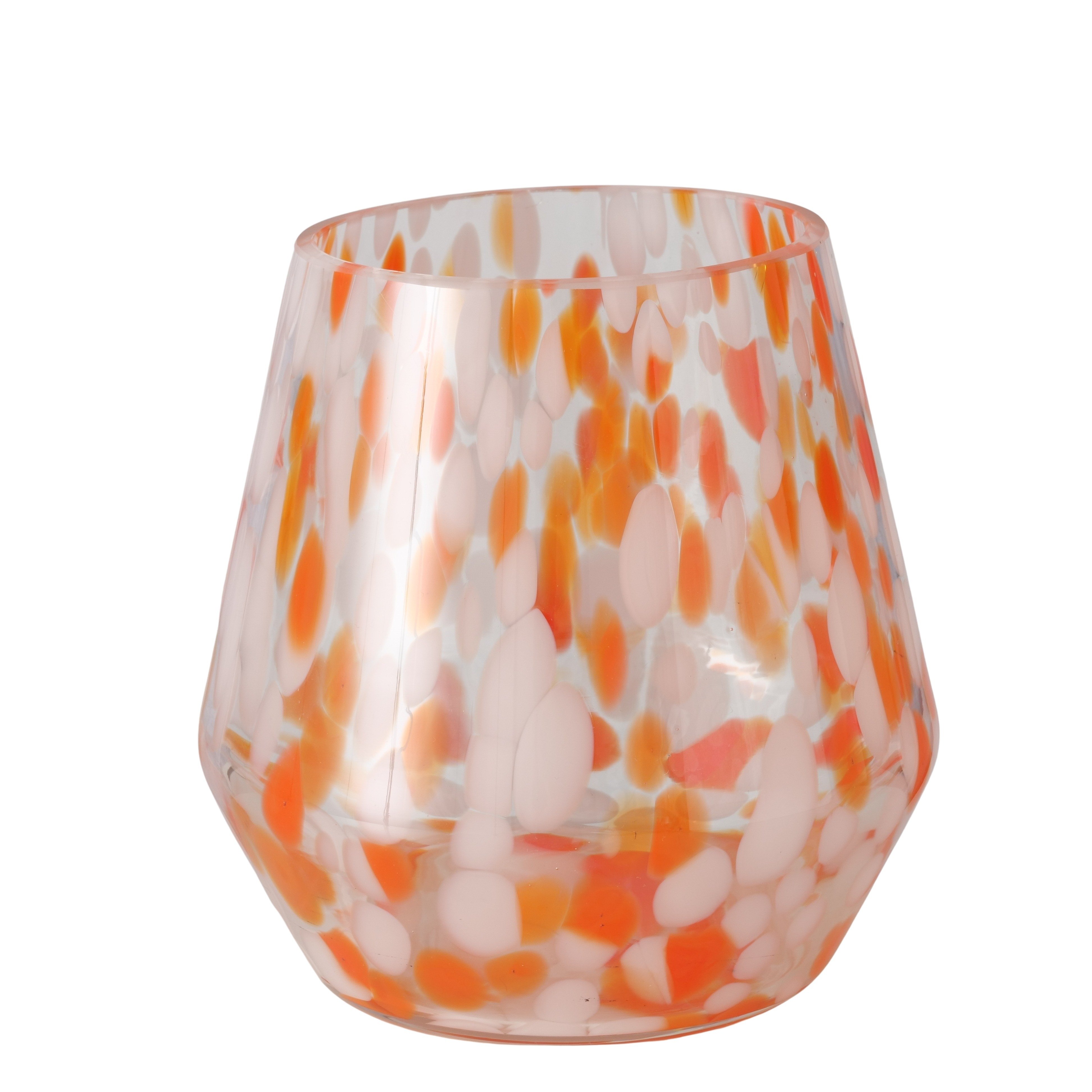 Boltze Windlicht Oranja – Modernes Glas-Windlicht mit orange-weißem Muster