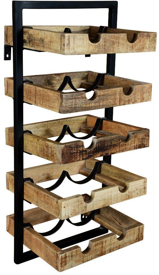 Unikat Wein Wandregal Iron massiv mango 35 x 25 cm
