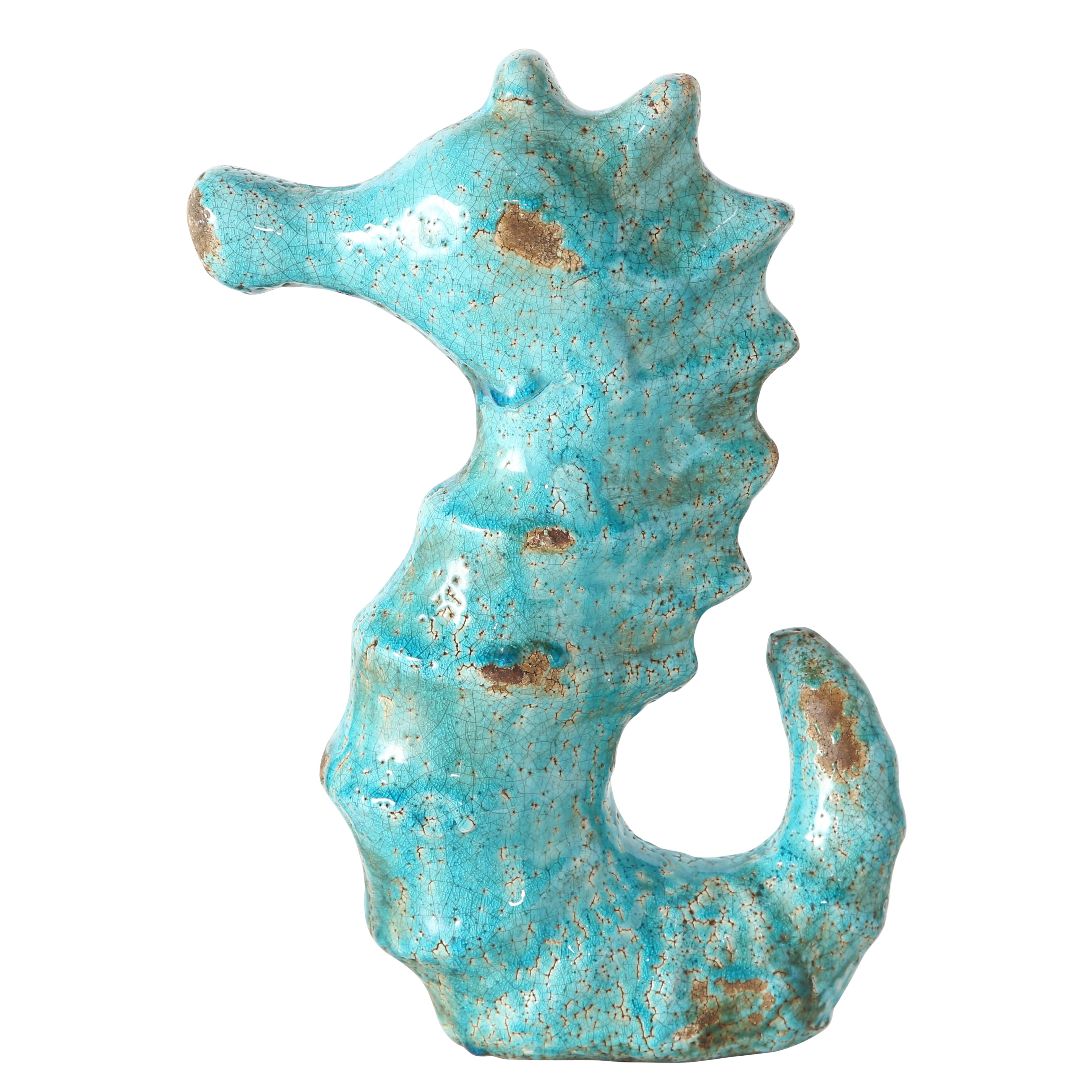 Boltze Deko Figur Seepferdchen – Maritime Keramikfigur in Türkis mit Vintage-Optik