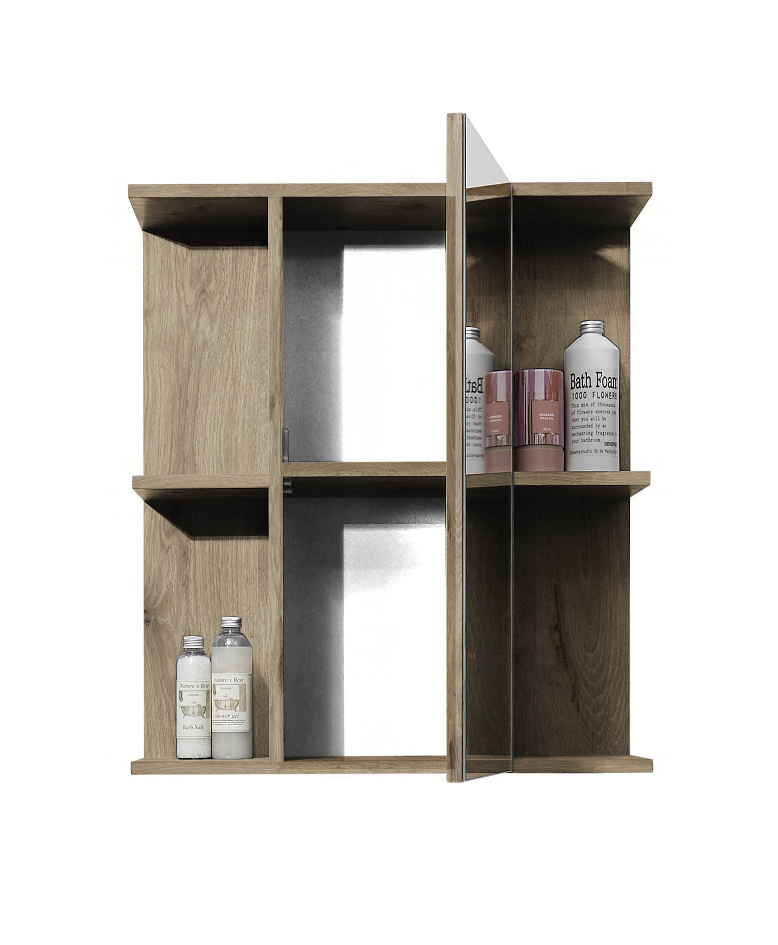 Spiegelschrank schilfgrün &  Viking Oak - Florenz - mit 3 Türen und 1 offenen Fach