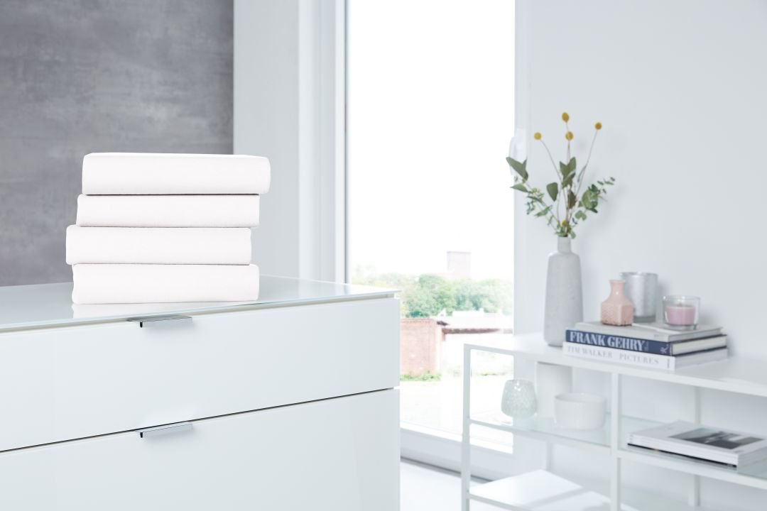 Hahn Haustextilien Elastan-Jersey-Spannbettuch für Topper weiß 190 x 200 cm