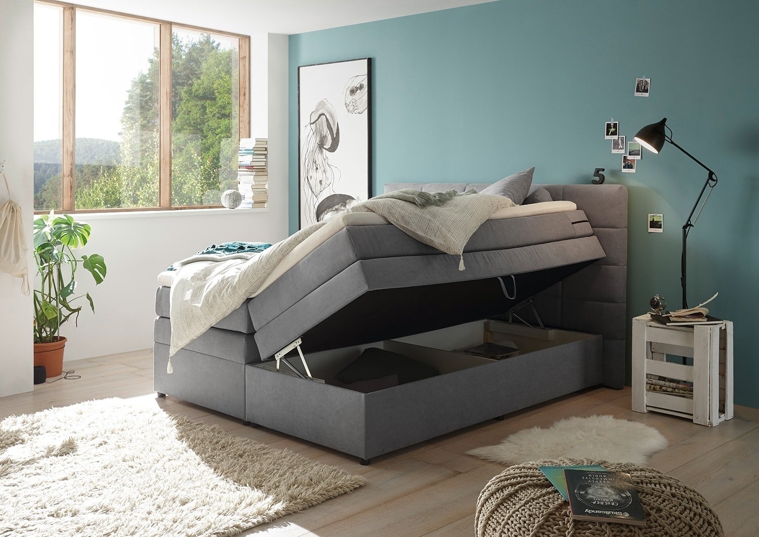 Black Red White Boxspringbett Tacoma grau 160 x 200 cm