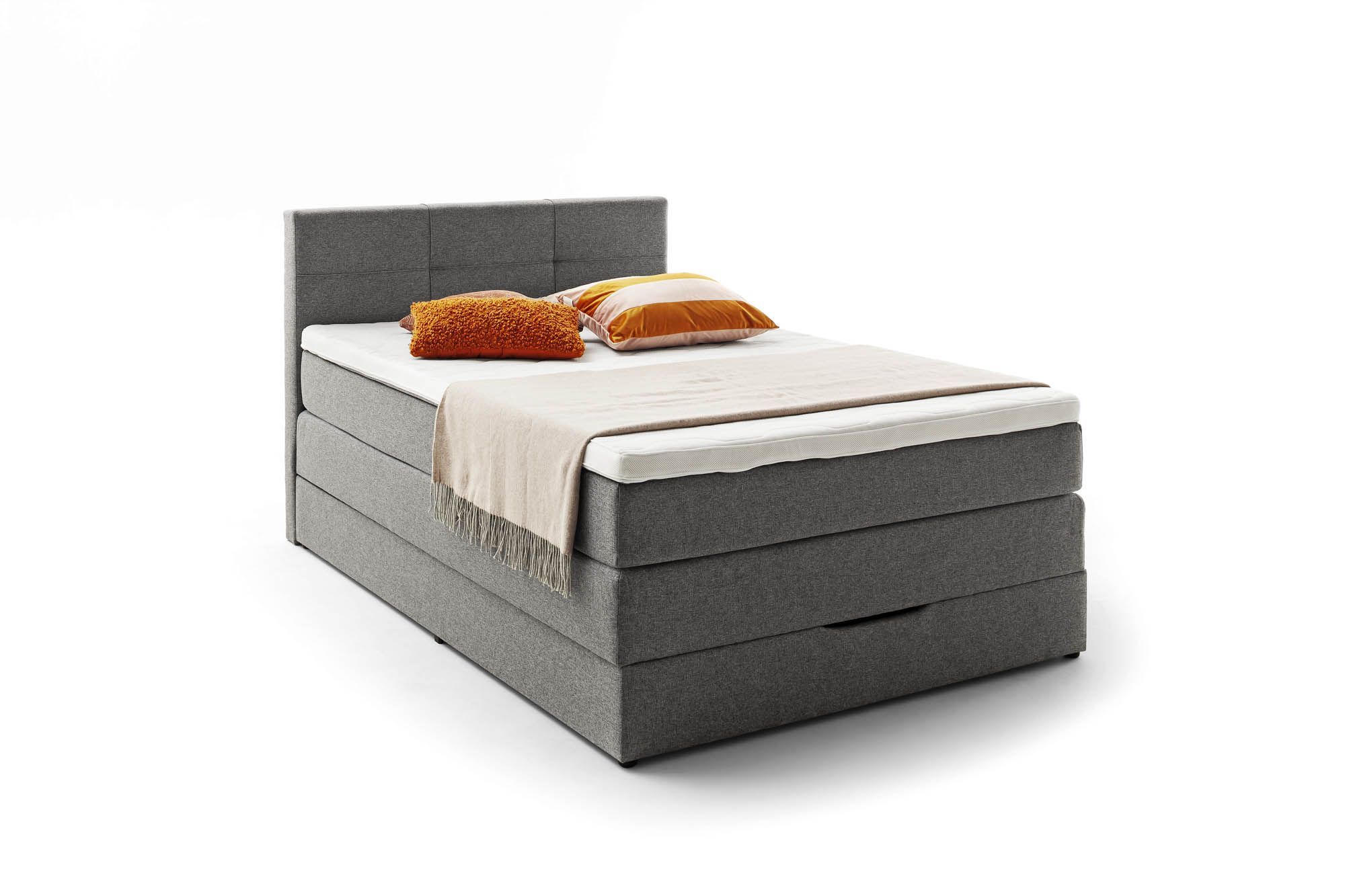 Boxspringbett inkl Topper in Stoff silber - 140 x 200cm - Skagen