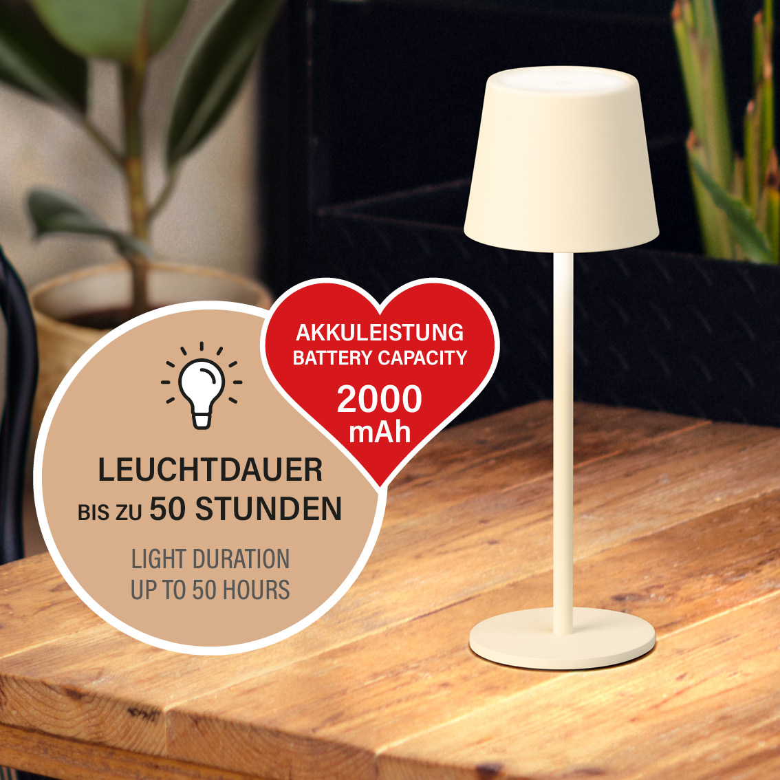 LED-Tisch/- und Außenleuchte Roxi sandbeige