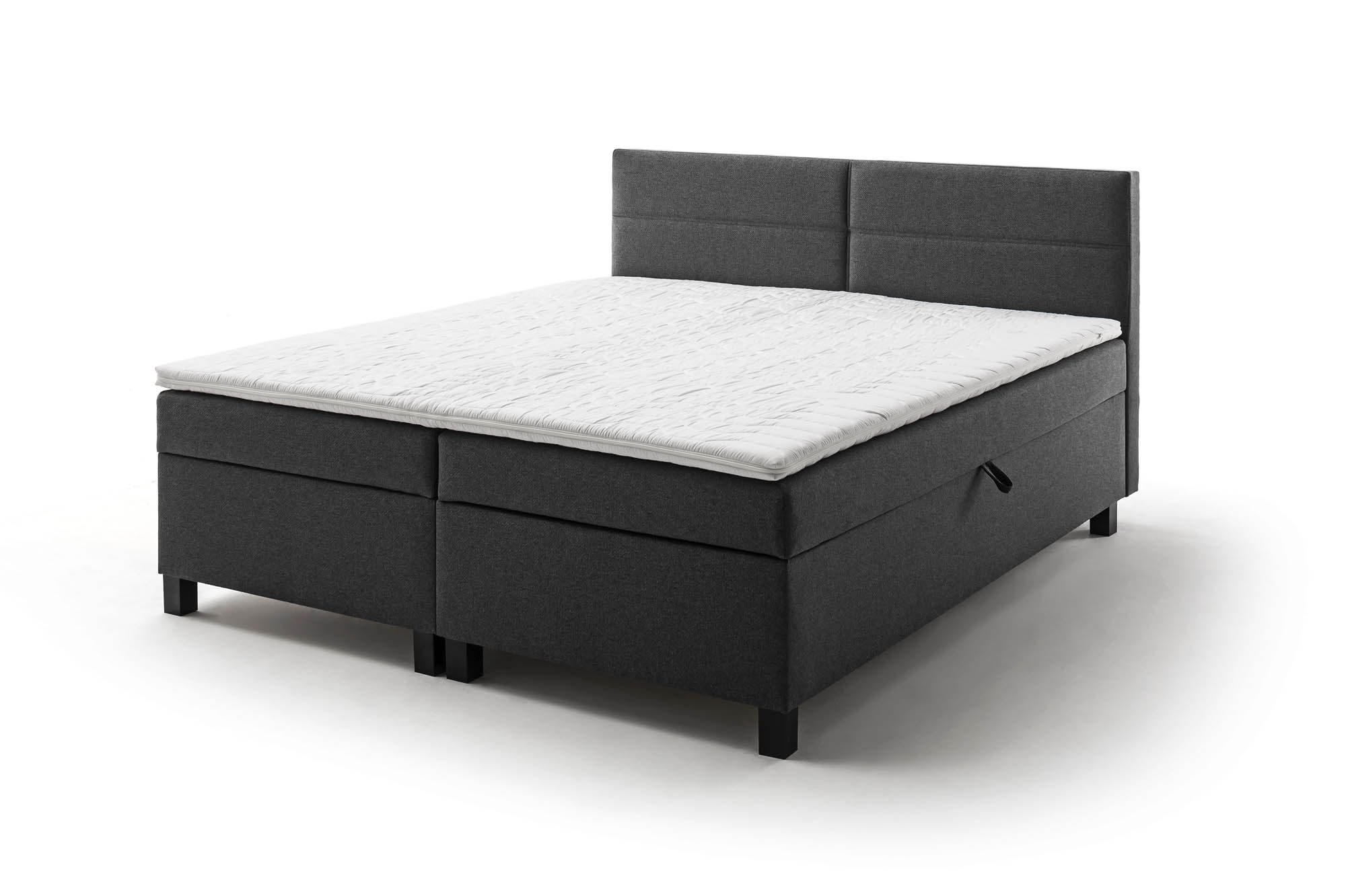 Boxspringbett anthrazit grau 180 x 200 cm - inkl. Komfortschaumtopper, Bettkastenfunktion - Sun Garden Tromso